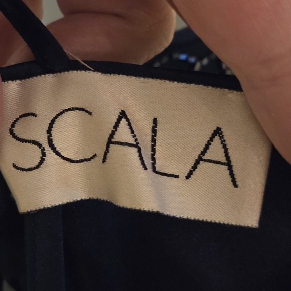 *rare* Scala Vintage Silk Sequin Formal Maxi Gown Dress Blue Spaghetti Sz Large - Picture 10 of 12